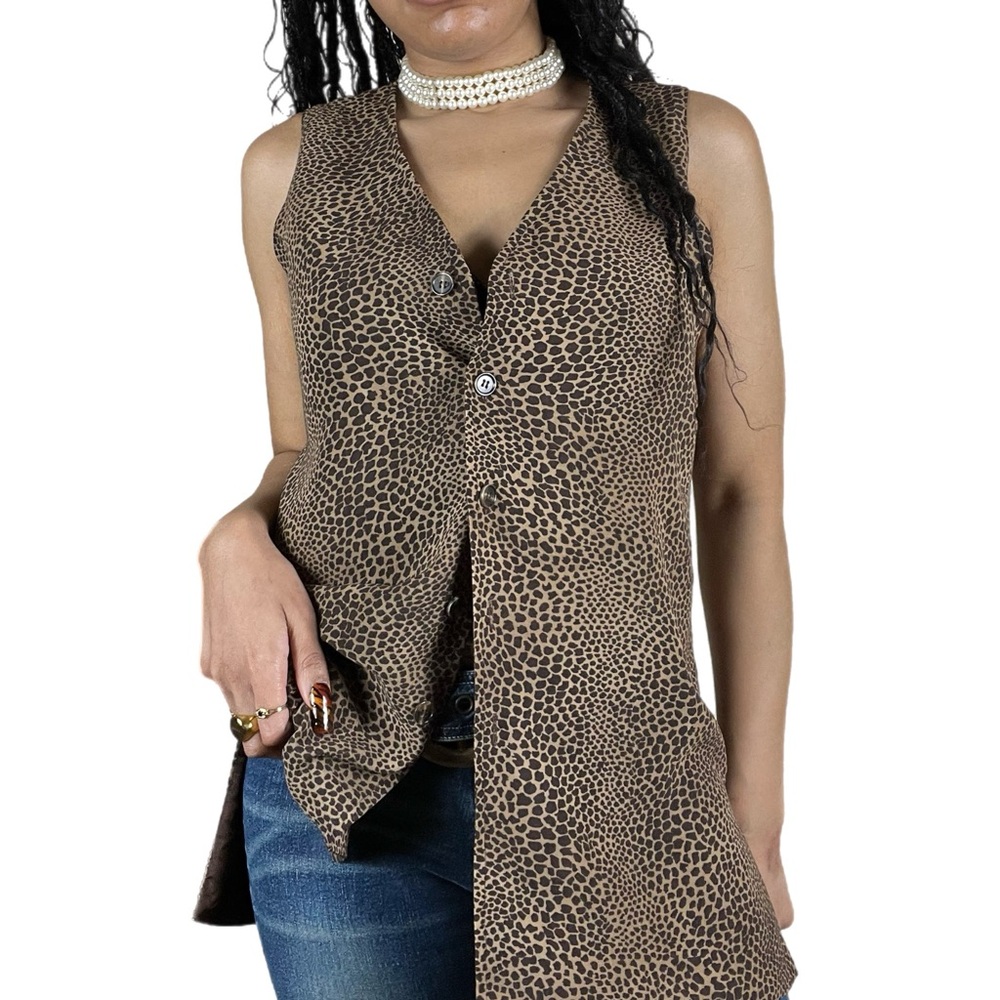 Vintage Y2K Leopard Print Button Vest